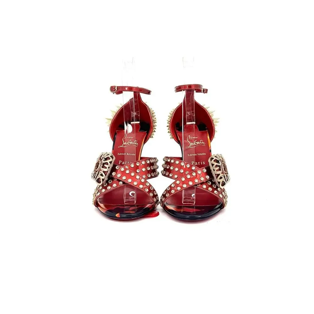 Christian Louboutin Wosandal Pic 100 Rodeo Fire Red Spike High Heel Sandals 39